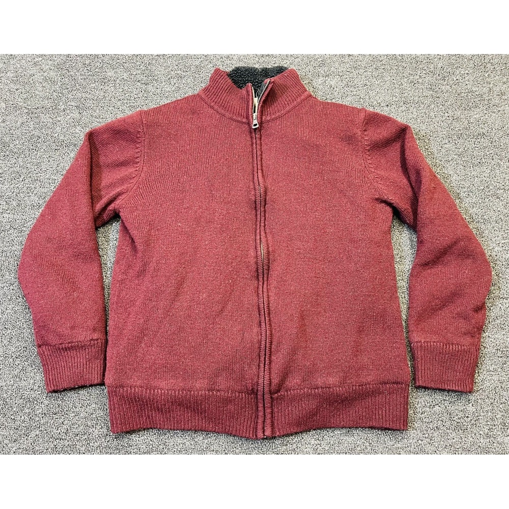 Weatherproof Vintage Sherpa Lined Sweater Mens Large Maroon Wool Blend Full Zip